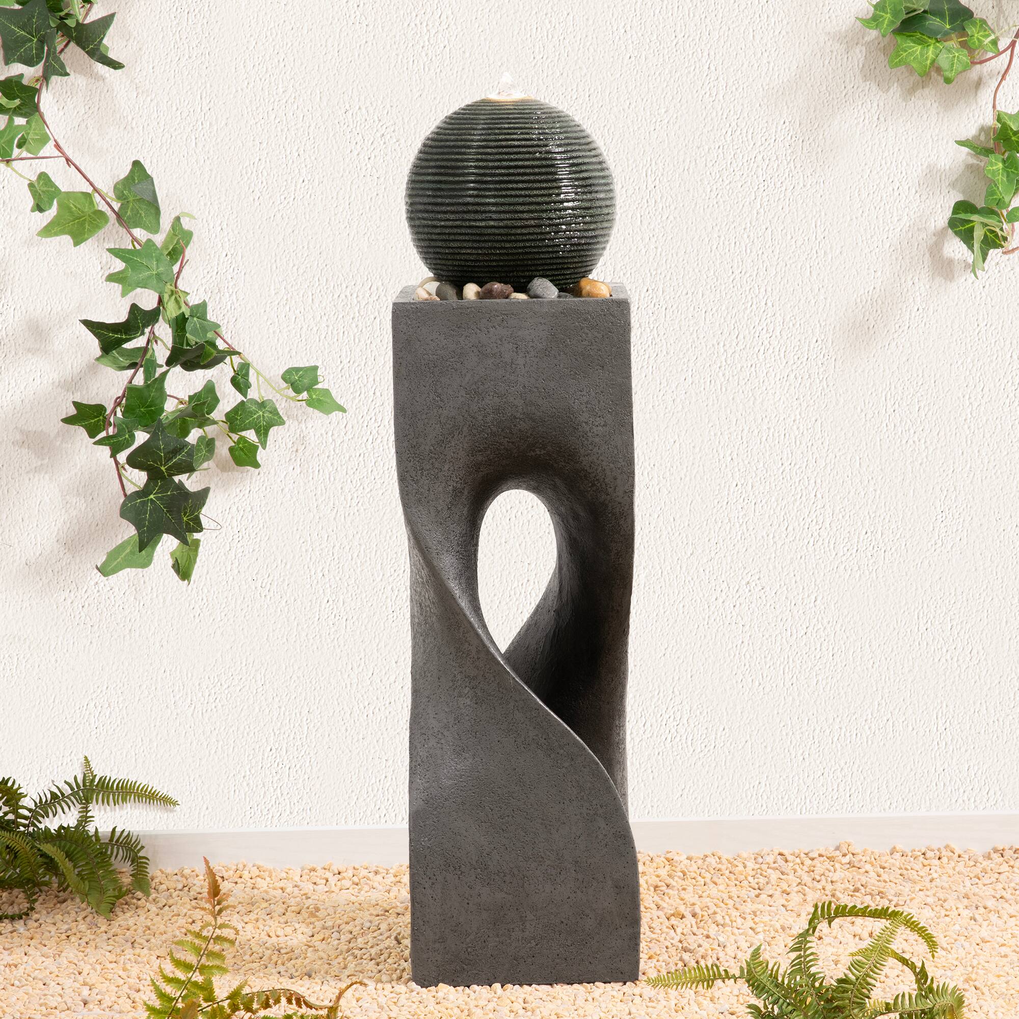 Glitzhome® 36.5" LED Modern Geometric Pedestal & Sphere Outdoor Floor Fountain
